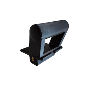 May include: A black, 3D-printed handle with a rounded grip and a rectangular base. The handle has a sturdy design with a textured surface. The base features a small, gold-colored screw. The handle is designed for easy gripping.