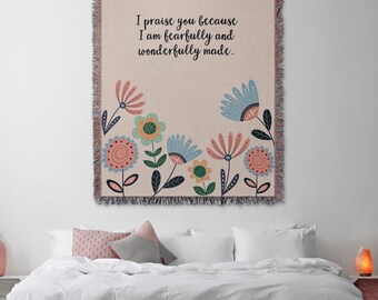 Fearfully and Wonderfully Made Woven Throw: Scripture Blanket Tapestry