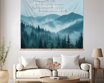 Christian Wall Tapestry, Christian Gift, Christian Decor, Bible Tapestry, Housewarming Gift, Mountain Tapestry, Psalm121:1-2