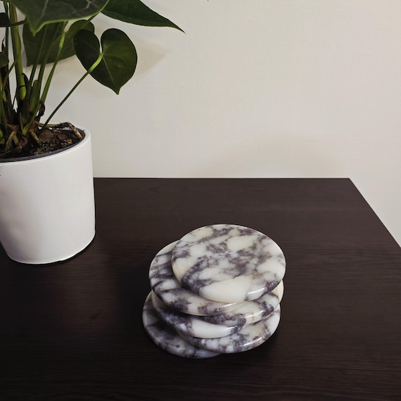 Calacatta Viola Marble Coaster with Cork: Drink Coasters Modern Home Decor, For Kitchen, Living Room Free of CUSTOMS DUTIES to USA