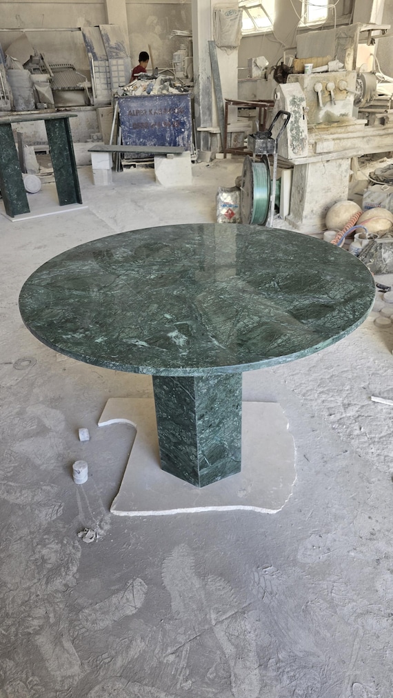 Green Marble Handmade Round Dining Table: Custom Table For Kitchen Living Room,  Home Decor