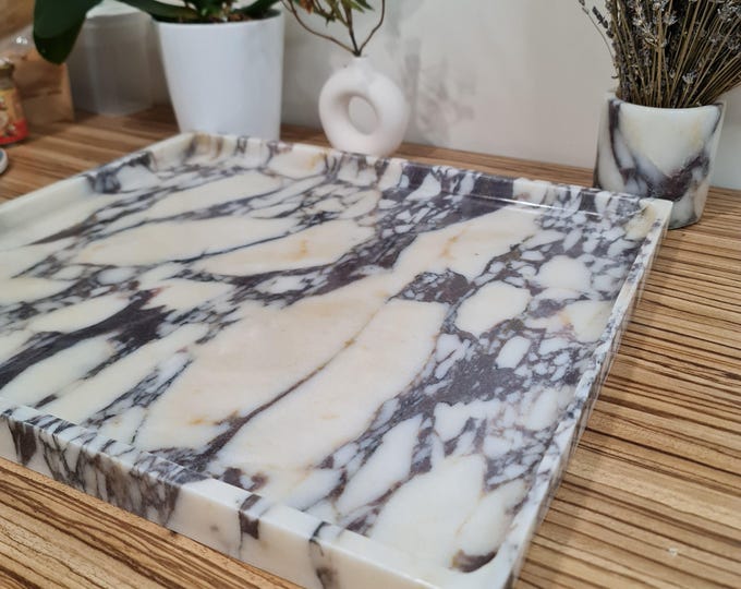 Customizable Calacatta Viola Marble Tray | XL Rectangle Organizer, Handmade Homedecor, Decorative Tray