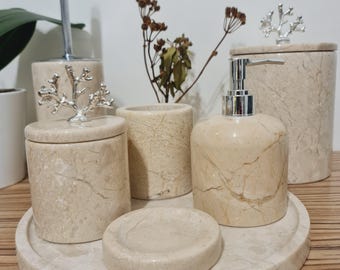 7 Pieces Beige Luxury Natural Marble Stone Bathroom Set