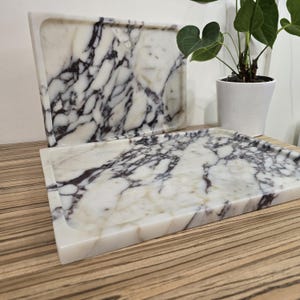 XL Calacatta Viola Marble Tray: Rectangle-Square, Customizable Bathroom Organizer