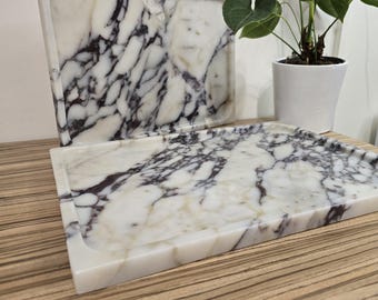 XL Calacatta Viola Marble Tray: Rectangle-Square, Customizable Bathroom Organizer