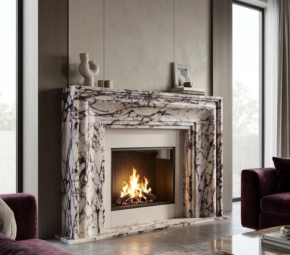 Benutzerdefinierte Calacatta Viola Marmor Kaminumrandung | Handgefertigter Marmor Mantel, Herd