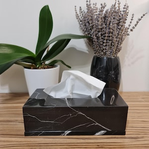 Rechteckige Taschentücherbox aus Naturmarmor, Serviettenspender aus schwarzem Marmor, Taschentuchhalter aus Marmor, Kosmetiktücherbox aus Marmor, Dekor für Zuhause oder Büro