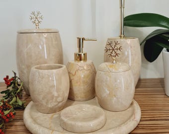 7 Pieces Beige Luxury Marble Stone Bathroom Set