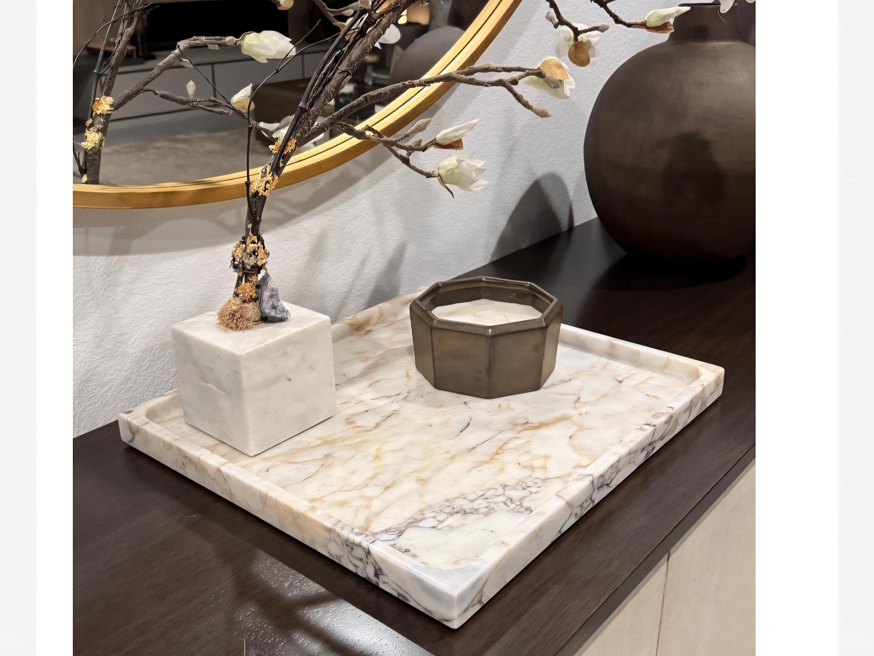 Calacatta Gold Marble Tray: XL Rectangle Organizer, Customizable