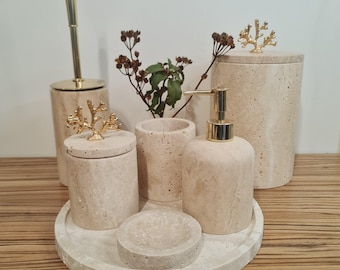 7 Pieces Travertine Luxury Marble Stone Bathroom Set