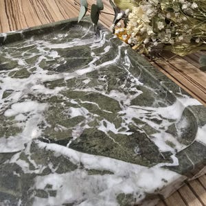 Green Rectangle Marble Tray, Customizable Marble Tray, Bathroom Tray, Marble Organizer, Marble Serving Tray