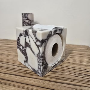 Porta carta igienica Calacatta Viola, porta fazzoletti in marmo, decorazione per il bagno, marmo fatto a mano