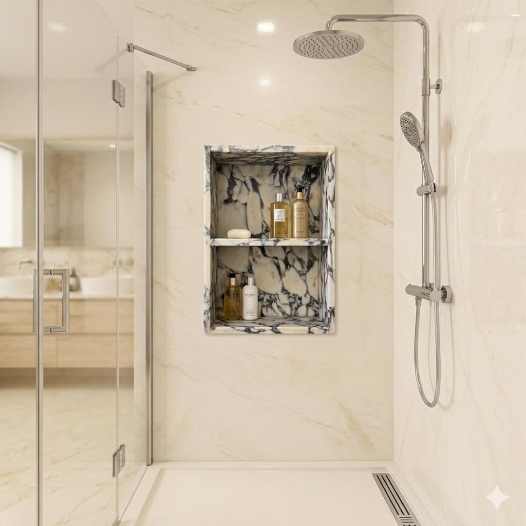 Custom Calacatta Viola Marble Shower Niche | Recessed Bathroom Shelf ...
