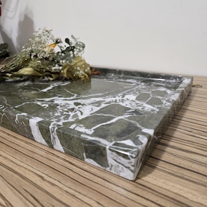 Green XL Rectangle Marble Tray, Customizable Marble Tray, Bathroom Tray, Marble Organizer, Marble Serving Tray