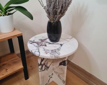Calacatta Viola Marble Coffee Table: Round Accent Table, Custom Design