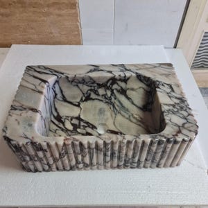 Calacatta Viola Marble Sink: Handcrafted Ribbed Wallmounted Sink