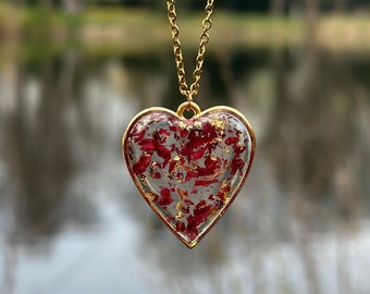 Rote Rose in Harz Halskette, echte gepresste Blume Anhänger, zierliche florale Halskette, einzigartige Geburtstagsgeschenk,