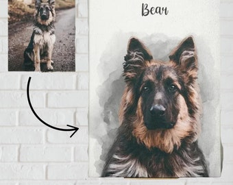Customized Pet Portrait Painting, Personalized Canvas Painting, Painting From Photo, Wall Art, German Shepherd Gifts, Living Room Decor.