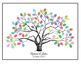Personalized Wedding Fingerprint Guest Book, Colorful Tree Keepsake, Art Commissions, Canvas Portrait, Guest Book Alternative, Wedding Gifts