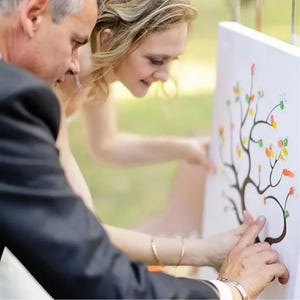 Albero delle impronte digitali personalizzato per matrimonio, libro degli ospiti per matrimonio, regali di nozze esclusivi, albero delle impronte digitali stampabile, dipinto su tela colorato.