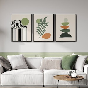 Boho Abstract Wall Art Prints, Boho Wall Decor, Set of 3 Prints, Scandi Art, Mid Century Prints, Sage, Green, Black, Beige, Boho Wall Art