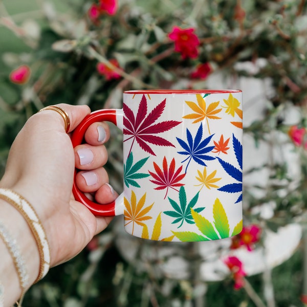 Tasse à café colorée au cannabis, tasse à thé, 11 oz - Va au micro-ondes et au lave-vaisselle - Mug à marijuana, design de mauvaise herbe, amateur de mauvaises herbes, tasse de cannabis, unique