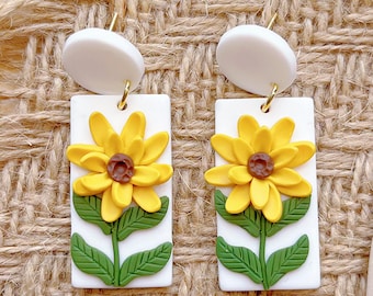 Sunflower Earrings,Polymer Clay Earrings,Floral Earrings,Statement Earrings,Modern Earrings,Sunflower Jewelry,Earrings for Mom