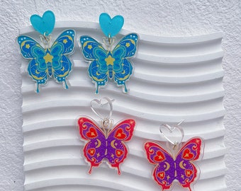 Acrylic Butterfly Earrings,Colorful Butterfly Printed Acrylic Dangles Earrings,Gift for Her