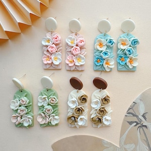 Romantic Floral Spring Earrings,Statement Elegant Polymer Clay Earrings,Flower Clay Earrings,Floral Clay Earrings,Gift for Her
