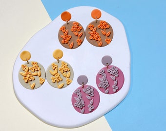 Pretty Floral Statement Earrings,Handmade Polymer Clay Earrings,Flower Earrings Clay,Gift for Her