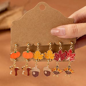 Thanksgiving Ohrringe Set, Türkei Ohrringe, Kürbis Ohrringe, Eichhörnchen Ohrringe, Ahornblatt Ohrringe