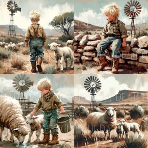 Karoo Boy and Sheep Art Block Digital Designs for Sublimation, Canvas, Scrapbooking Paper, Junk Journal, Mixed Media, Bible Journaling