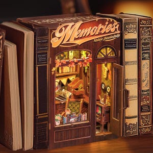 Book Nook: Musician’s Bookstore – DIY 3D Wooden Puzzle | Miniature Bookshelf Insert with Lights | Gift for Music and Book Lovers