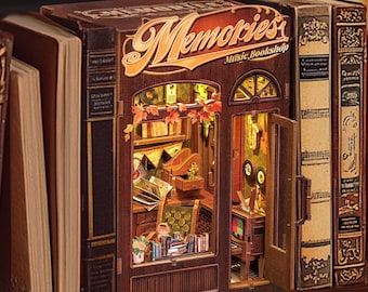 Book Nook: Musician’s Bookstore – DIY 3D Wooden Puzzle | Miniature Bookshelf Insert with Lights | Gift for Music and Book Lovers