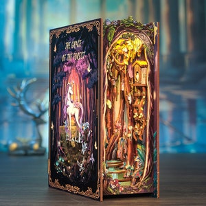Book Nook: Enchanted Forest – DIY 3D Wooden Fantasy Diorama | Miniature Bookshelf Insert with Lights | Gift for Book and Magic Lovers