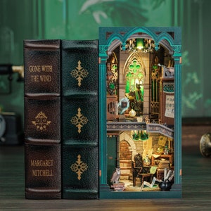 Book Nook: Wizard Study Room – DIY 3D Wooden Puzzle Diorama | Magic Bookshelf Insert with LED Light | Fantasy Gift for Readers