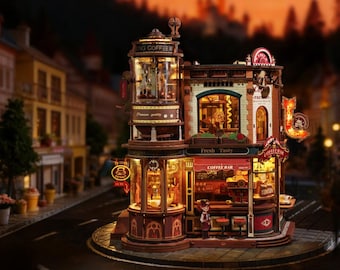 Vintage Coffee Factory 3D Puzzle DIY with Lights & Music – Wooden Miniature Coffee Shop Decor for Coffee Lovers