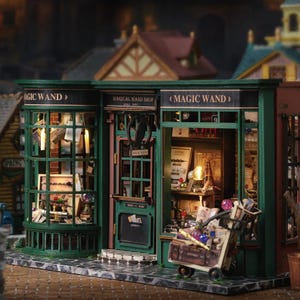 DIY Wooden Wand Shop Book Nook – 3D Magical Puzzle Miniature | Wizard Decor Diorama | Bookshelf Insert with Lights – Circus Kit