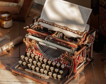 Máquina de Escribir 3D Mecánica DIY de Madera – Puzzle Funcional Vintage con Teclado Real | Decoración Escritorio Creativo