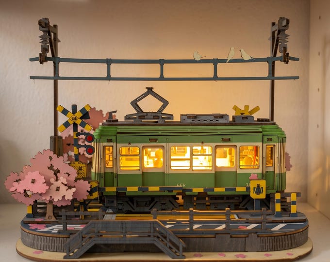 Wooden Puzzle: Sakura Train to Japan – 3D DIY Miniature with Cherry Blossom | Japanese Spring Scene Home Decor by CIRCUS