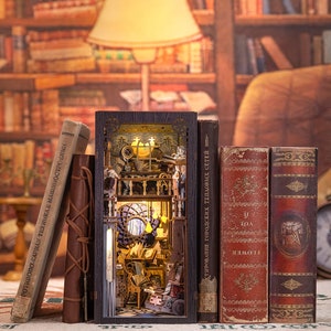 Book Nook: The Wizard’s Room – DIY 3D Wooden Puzzle | Magical Bookshelf Insert with Lights | Bookend Diorama Kit by Circus