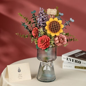 Wooden Flower Bouquet – DIY 3D Puzzle Kit – Handmade Wooden Floral Gift – Creative Home Decor for Valentine’s Day & Special Occasions