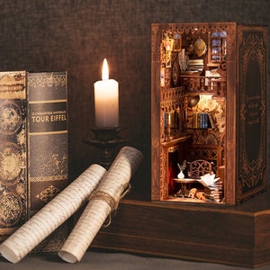 Book Nook: The Grand Hall – DIY 3D Wooden Puzzle Bookend – Miniature Library Diorama for Shelf Décor – Handmade Reading Gift