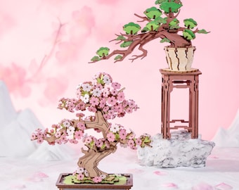 Wooden Bonsai Tree – 3D Puzzle DIY Kit – Eco-Friendly Floral Craft Set – Vintage Nature-Inspired Home Decor