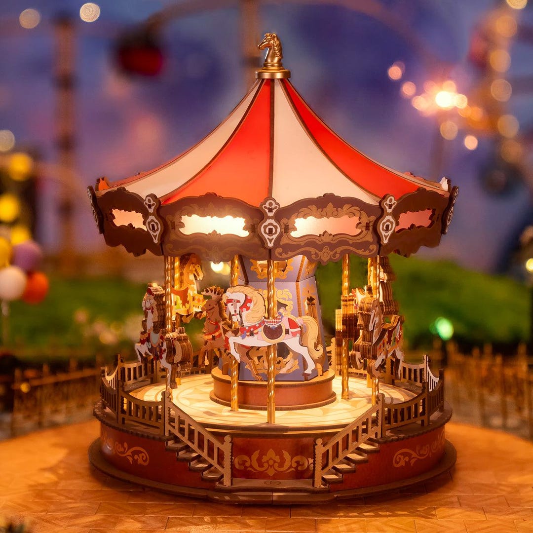 DIY Wooden Music Box Carousel – 3D Puzzle With Lights & Melody
