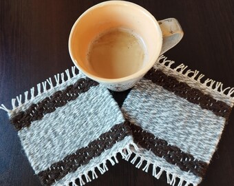 2 coasters set, coffee table coaster, coasters for drinks, handmade wool coasters, boho mug rug, coffee lovers gift, kitchen decor