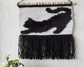 Tapeçaria de parede tecida, presente para amantes de gatos, tapeçaria de gato, decoração de quarto de menina, decoração de parede de gato preto, tapeçaria de animal, tapeçaria para crianças, decoração de gato