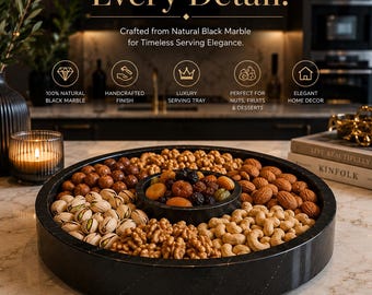 Elegant and luxurious %100 natural black marble multi-functional tray