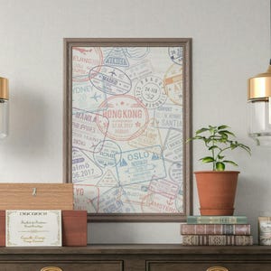Pass Briefmarken druckbare Wandkunst, Pass Stempel Collage, Reise Poster Dekor, Vintage Briefmarken Druck, Geschenk Weltreisender, digitaler Download
