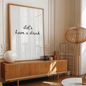Trendy Bar Cart Wall Art | Let's Have A Drink | Minimalist Black and White Typography | Instant Download